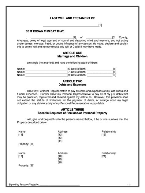 Aside from this information, the free last will and testament template also states the author's wishes when it. Arkansas Will Template - Fill Online, Printable, Fillable, Blank | pdfFiller