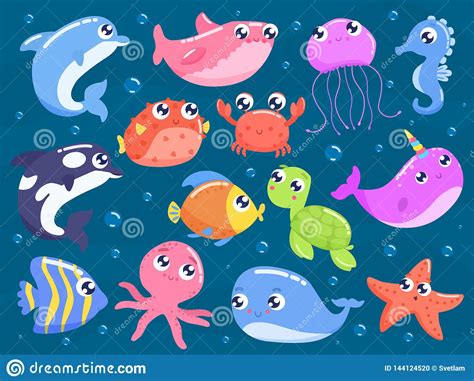 Cute Cartoon Sea Animals Stock Illustration Illustration