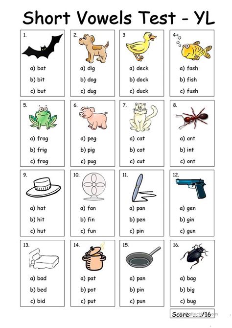Free spelling worksheet wizard make spelling worksheets where students look at the pictures and choose the correct spelling of the word or choose the correct word. Very Young Learners - Short vowels Test worksheet - Free ...