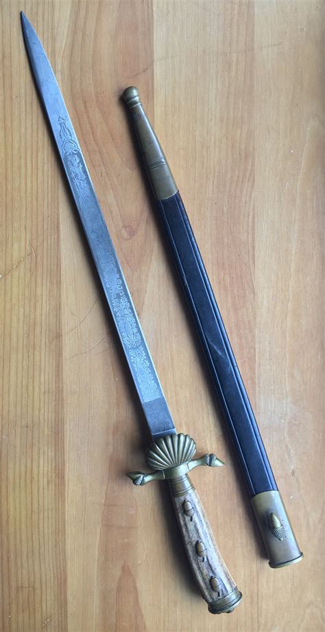 Antique Engraved German Stag Handle Hunting Sword With Scabard Etsy