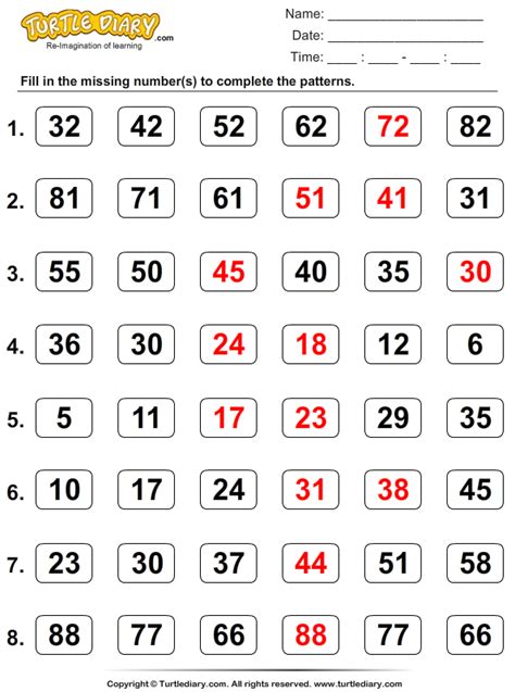 Skip Count To Find The Missing Numbers Worksheet Turtle