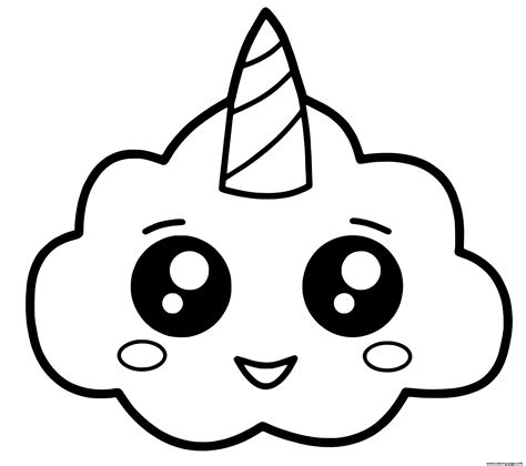 Un tuto facile de dessin licorne kawaii pour enfants et débutants ! Unicorn Cloud Kawaii Coloring Pages Printable