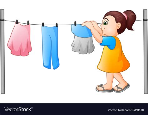 Cartoon Little Girl Hanging Clothes Royalty Free Vector