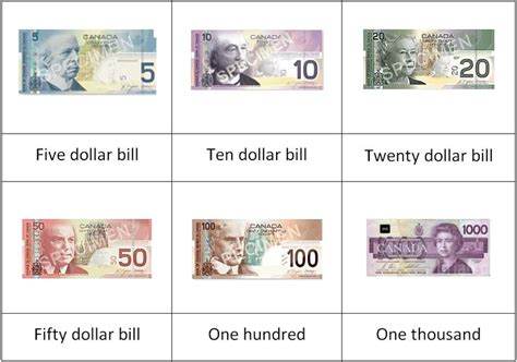 printable pictures canadian money | Canadian Currency 3 part Cards
