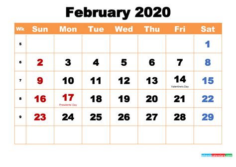 Printable Calendar For February 2020 Free Printable 2021 Monthly