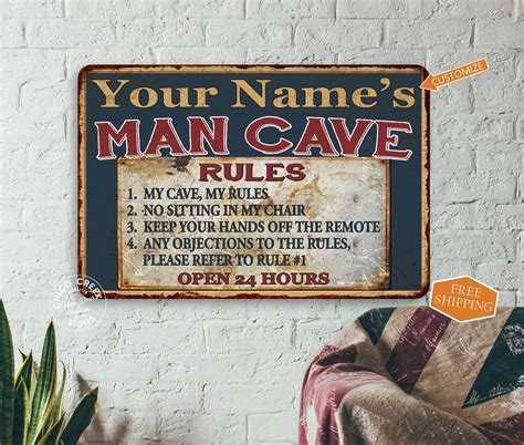 personalized man cave rules sign metal sign dad t your name garage shop custom sign