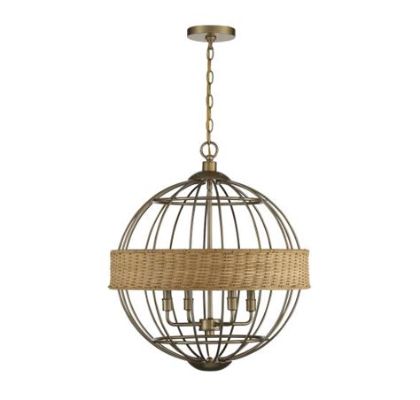 Boreal 4 Light Pendant In Burnished Brass With Natural Rattan
