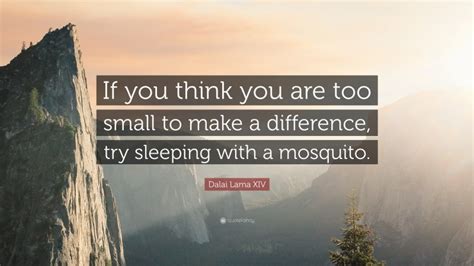 Happiness is not something ready made. Dalai Lama XIV Quote: "If you think you are too small to make a difference, try sleeping with a ...