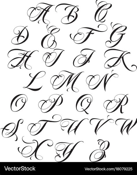 Abecedario Scrip Tattoo Font Bold Vector Alphabet Calligraphy My Xxx