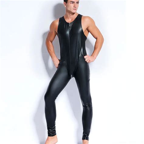 Buy Aiiou Sexy Men Faux Latex Leather Bodysuits Fetish Gay Sissy Exotic Club