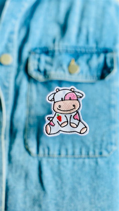 strawberry cow and milk iron on patch for your bags face etsy