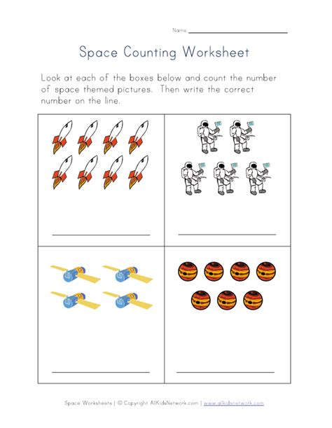 Space Themed Counting Practice Worksheet