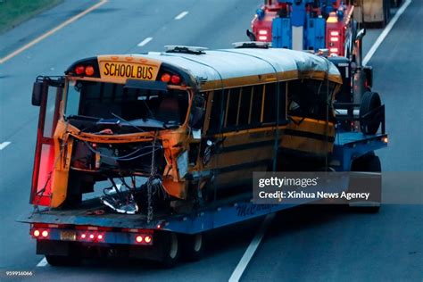 New Jersey May 18 2018 Wreckage Of The School Bus Is Being Taken