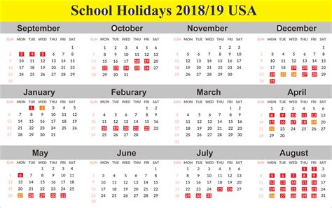School Holidays 2019 Usa Calendar 2019calendar 2019holidayscalendar