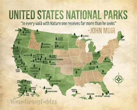 National Parks Map Custom Colors United States Map With All National