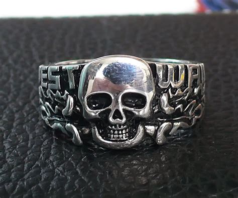 Wwii The German Ring Waffen Ss Skull West Wall Silver 925 Size 12
