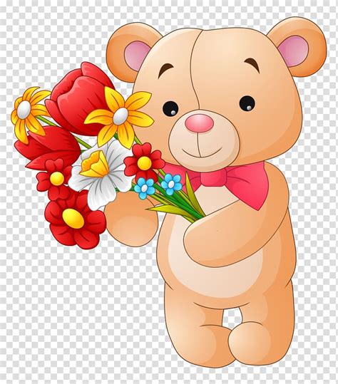 Teddy Bear Flower Bear Cartoon Hand Painted Flowers Tie Transparent