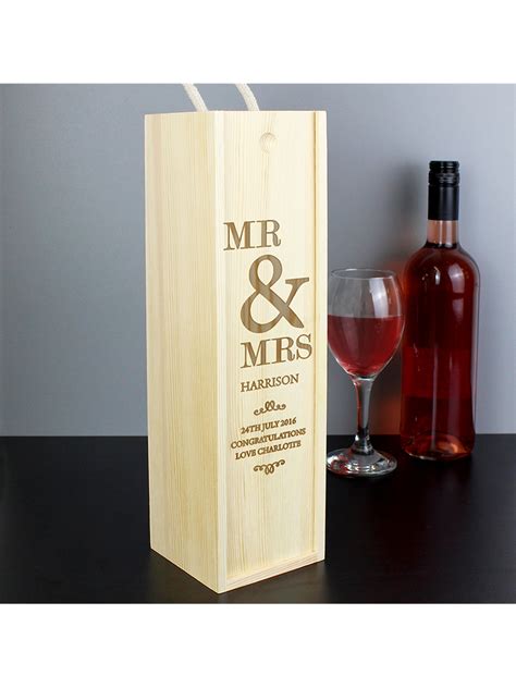 Personalised Couples Wooden Wine Bottle Box Novelties Parties