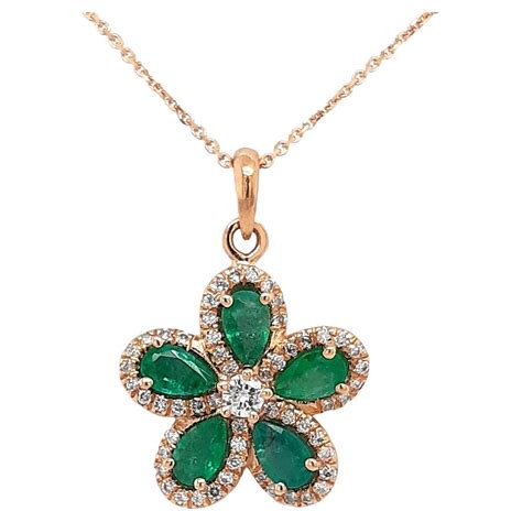 18ct Rose Gold Pear Shape Emerald And Diamond Pendant For Sale At 1stdibs