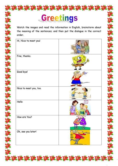 Greetings English Worksheets For Kindergarten Kindergarten