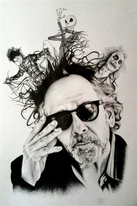 Tim Burton Bleistift Portrait Zeichnung Druck Etsyde Tim Burton