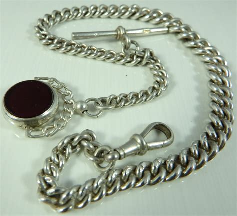 Antique Silver Albert Pocket Watch Guard Chain With Swivel Fob Ian