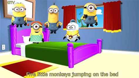 5 Little Minions Jumping On A Bed Nursery Rhymes For Kids Youtube