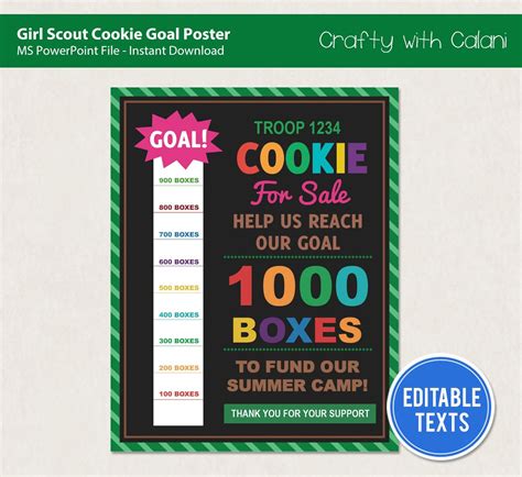 Girl Scout Cookie Booth Printable Cookie Booth Goal Poster Etsy