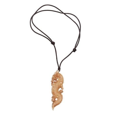 Unicef Market Bone And Leather Dragon Pendant Necklace From Indonesia