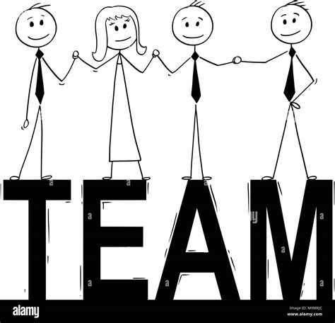 Cartoon Of Team Of Business People Standing On Big Word Team Stock
