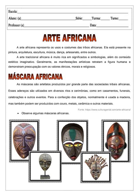 👍arte Africana Atividade Para Trabalhar A Arte Africana ~ Maternal