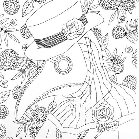 Coloring Book Page Plague Doctor Etsy