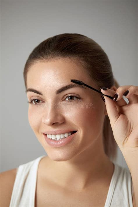 Beauty Makeup Beautiful Woman Shaping Eyebrow Closeup Stock Image