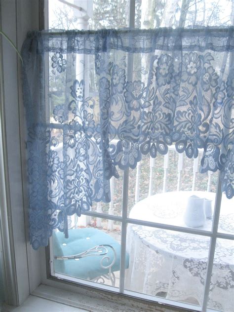 Vintage Filet Lace Arc Blue Curtain Set Lace Window Etsy Canada