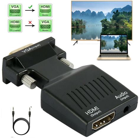 Hdmi Female To Vga Male Adapter Converter With Audio Cable Support