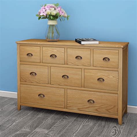 Galway Natural Solid Oak 9 Drawer Chest Of Drawers Sideboard Oak