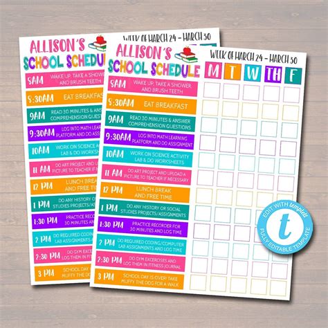 Home School Schedule Daily Weekly Subject Checklist Homework Etsy