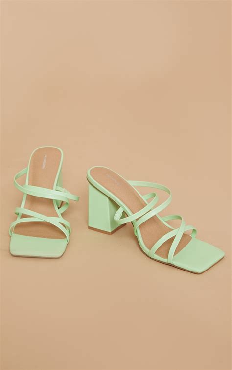 Pastel Green Cross Over Straps Block Heel Mules Prettylittlething Usa