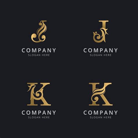 Роскошные буквы j и k с шаблоном логотипа золотого цвета Премиум векторы