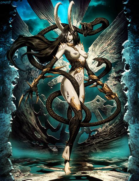 Rule 34 1girls Chaos Warhammer Female Female Only Genzoman Horns Monster Girl Nipple