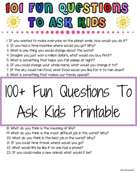 101 Fun Questions To Ask Kids To Know Them Better Mom Hacks 101 In