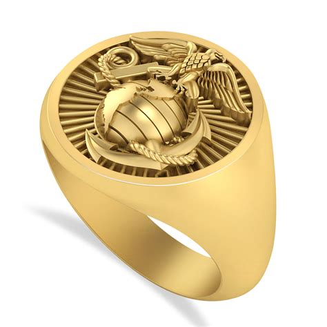 United States Marine Corps Mens Signet Fashion Ring 14k Yellow Gold