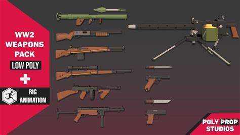 3d Model Ww2 Weapons Pack Vr Ar Low Poly Rigged Animated Cgtrader