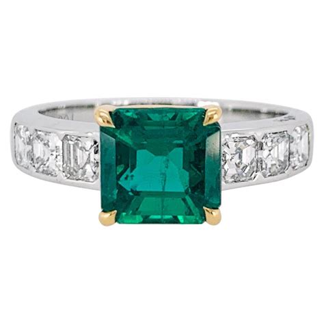 Asscher Cut Emerald And Diamond Ring For Sale At 1stdibs