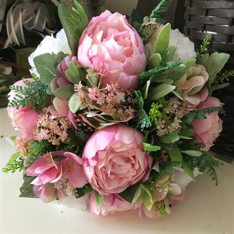 A Brides Bouquet Of Artificial Pink Peonies And Ivory Roses Abigailrose