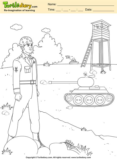 Make a coloring book with ww2 army hat for one click. Army Coloring Sheet | Turtle Diary
