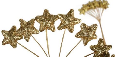 Gold Glitter Mini Star Picks 24pcs Holiday Florals Christmas And