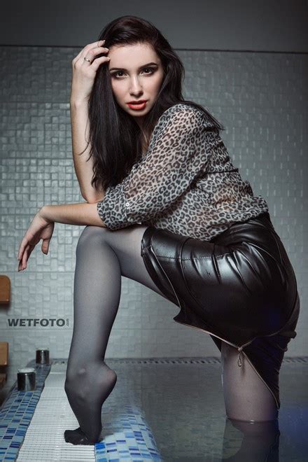 Wetlook By Elegant Woman In Sexy Leather Skirt And Stockings In Jacuzzi Wetlookone