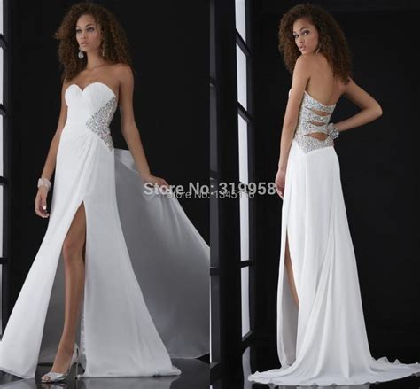 Cheap Fast Shipping 2017 Long White Sexy Prom Dresses Split Side A Line