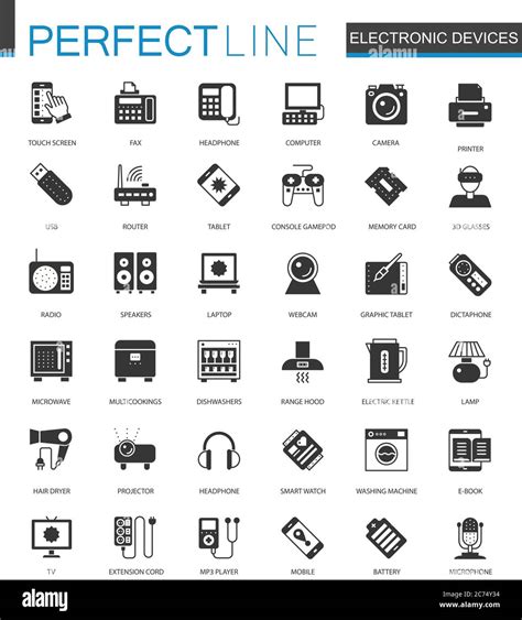 Black Classic Electronic Devices Icons Set Isolated Stock Vector Image